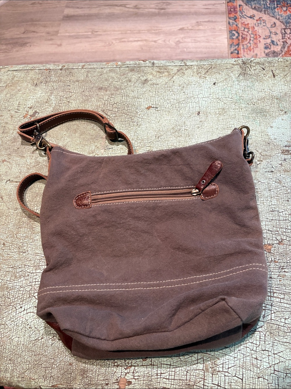 Myra Bag Brown Floral Canvas Leather Crossbody Purse Boho Western - Picture 3 of 4